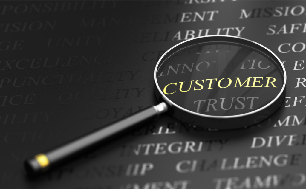 Loep die het woord customer uitlicht